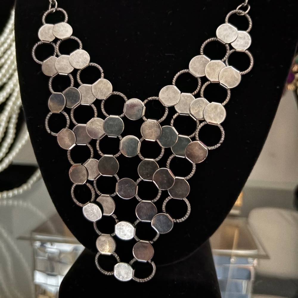 Silver Tone Metal Bib Necklace